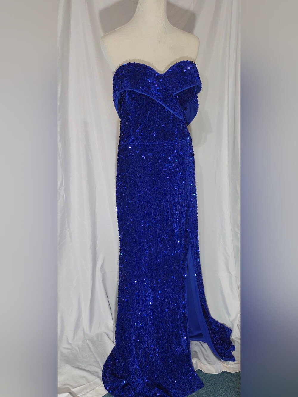 Strapless Royal Sapphire Sequin Prom Dress